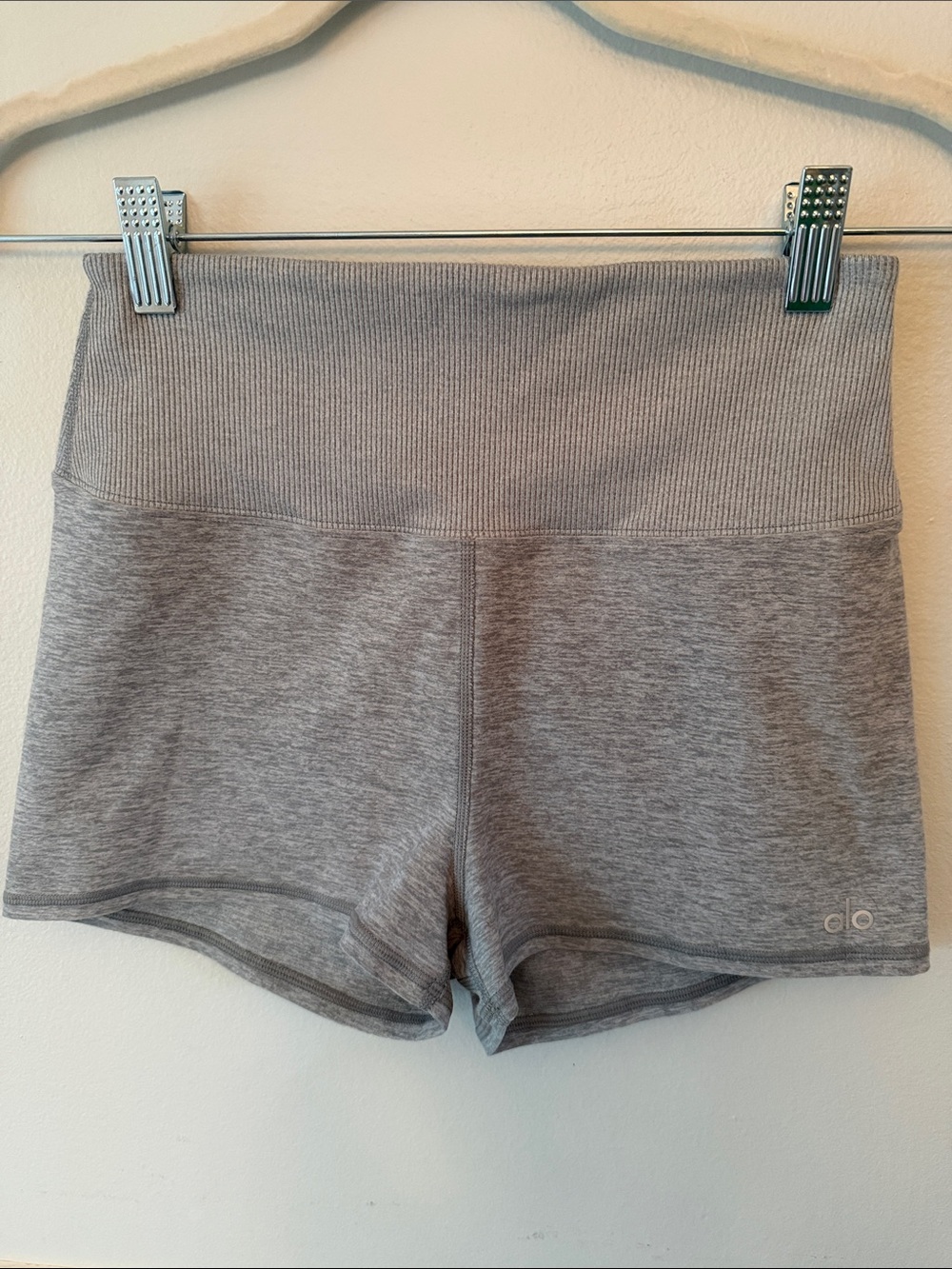 ALO Yoga alosoft Ribbed High-Waist Gray Bike Shorts
